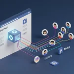 Diagrama que muestra cómo el Píxel de Facebook rastrea a los visitantes de un sitio web para crear audiencias de retargeting en Instagram y Facebook.