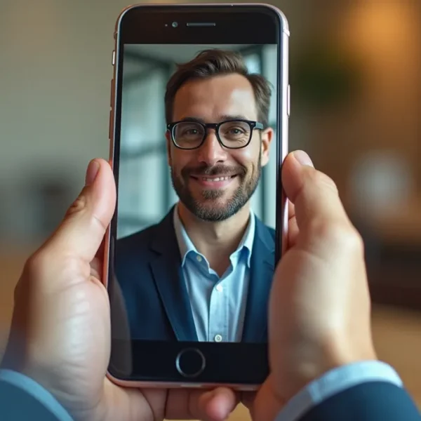 Manos sosteniendo un smartphone donde un dueño de negocio habla en un video, creando una conexión humana a través del video marketing.