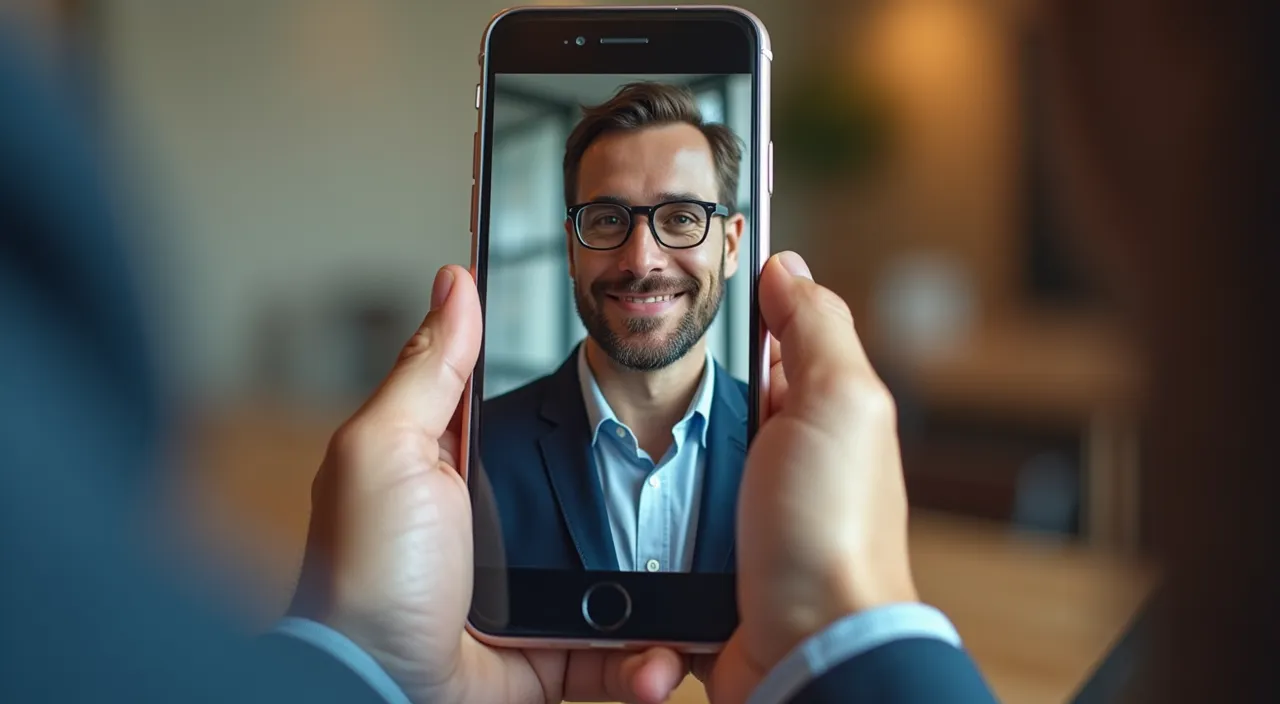 Manos sosteniendo un smartphone donde un dueño de negocio habla en un video, creando una conexión humana a través del video marketing.