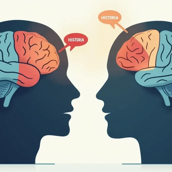 Diagrama del cerebro mostrando cómo el storytelling activa múltiples áreas, en contraste con los datos que solo activan el centro del lenguaje.