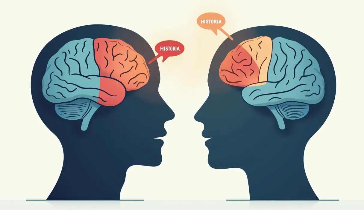 Diagrama del cerebro mostrando cómo el storytelling activa múltiples áreas, en contraste con los datos que solo activan el centro del lenguaje.