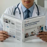 Médico utilizando contenido digital en una tablet para educar a un paciente de forma clara y empática.