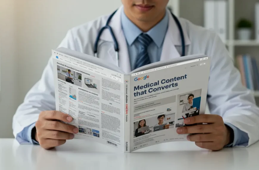 Médico utilizando contenido digital en una tablet para educar a un paciente de forma clara y empática.