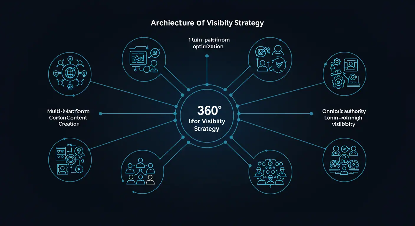 Diagrama de los 5 pilares fundamentales para una estrategia de visibilidad 360° en marketing digital