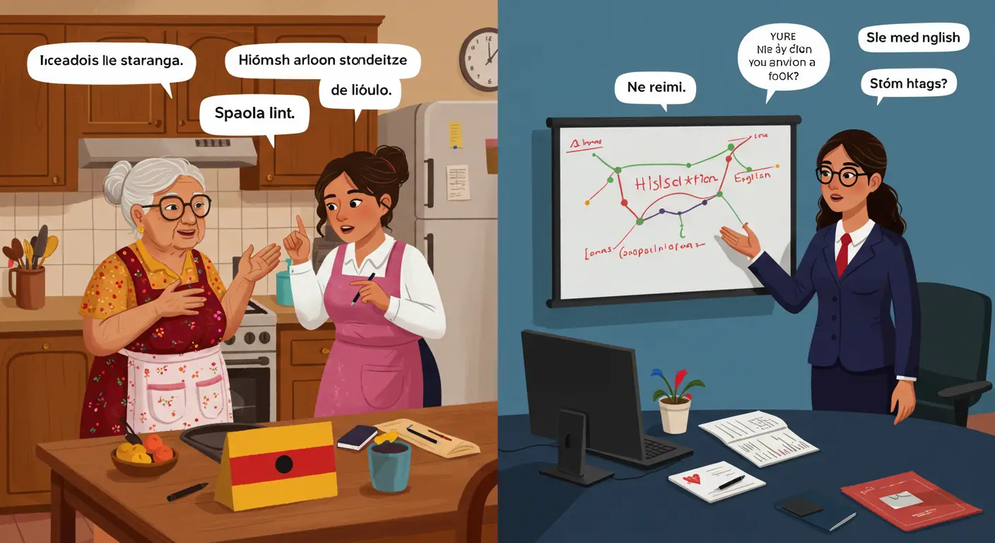 Mujer hispana profesional demostrando code-switching entre español e inglés en marketing bicultural