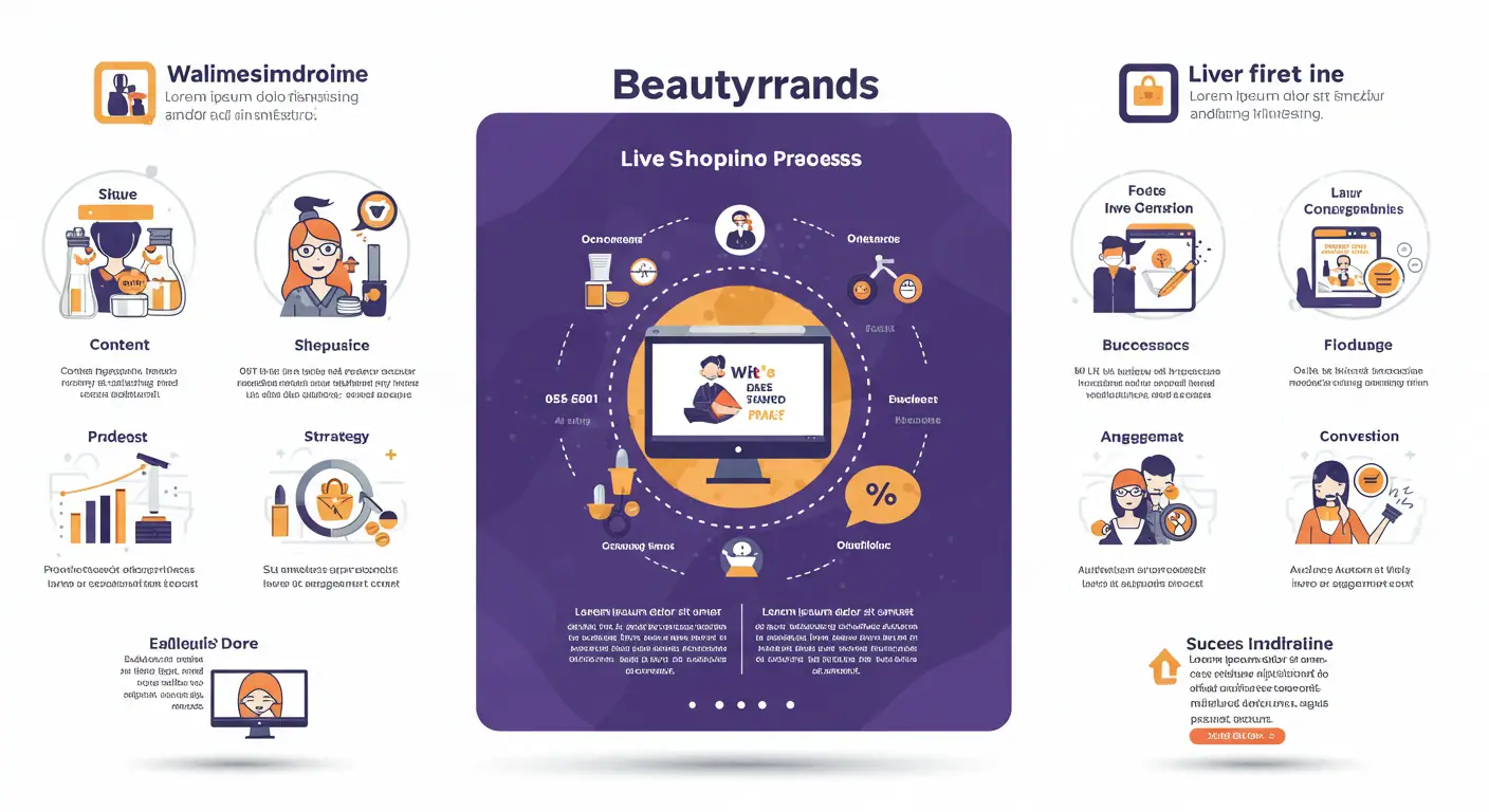 Infografía de estrategia completa de live shopping para marcas de belleza en Colombia con proceso paso a paso