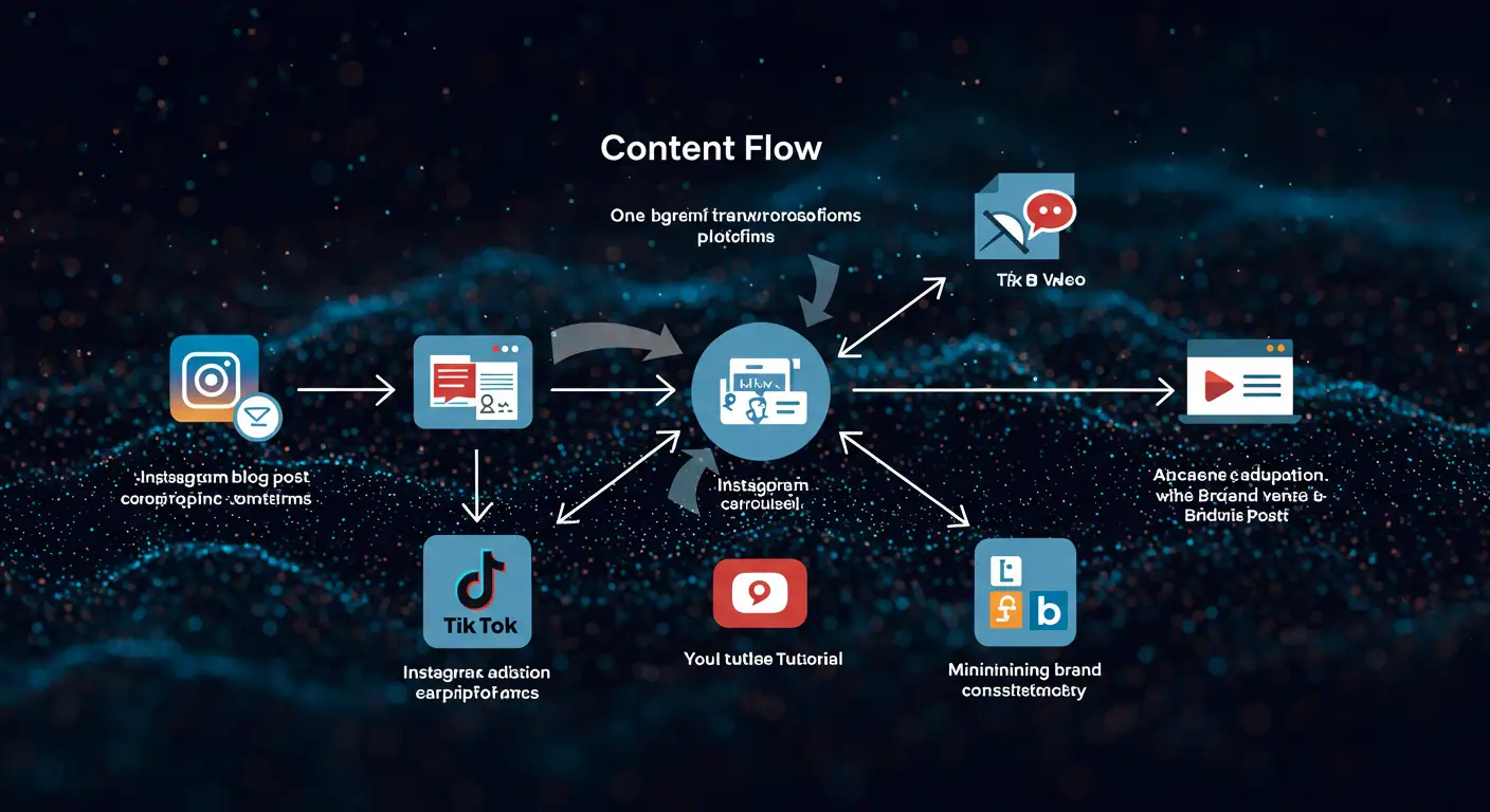 Diagrama de flujo mostrando cómo un contenido principal se adapta nativamente a diferentes plataformas digitales