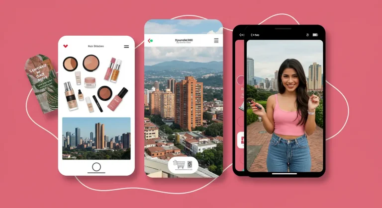 Live shopping en Instagram para marcas de belleza en Bogotá mostrando influencer vendiendo productos en transmisión en vivo