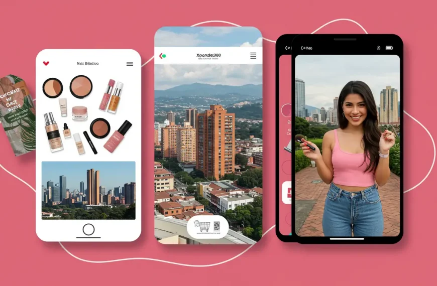 Live shopping en Instagram para marcas de belleza en Bogotá mostrando influencer vendiendo productos en transmisión en vivo