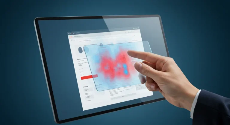 Ilustración de un heatmap como una visión de rayos X que revela el comportamiento del usuario en un sitio web.