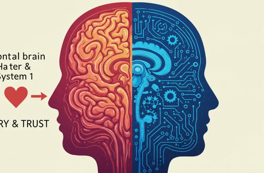 Ilustración del cerebro mostrando cómo el marketing emocional y el storytelling conectan con el centro de decisión (Sistema 1).