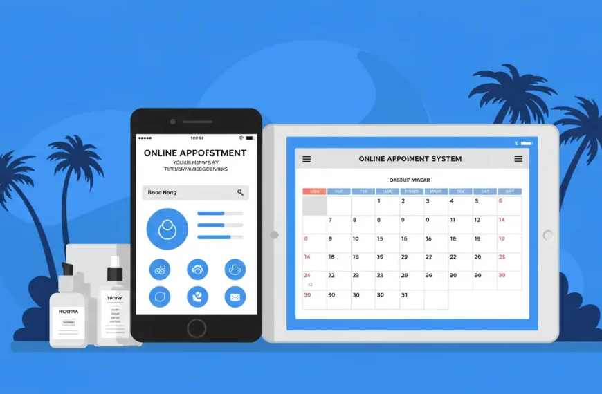 istema de citas online para salones de belleza en California mostrando interfaz móvil y calendario digital de reservas